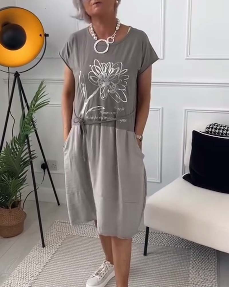 Round neck short sleeve printed dress