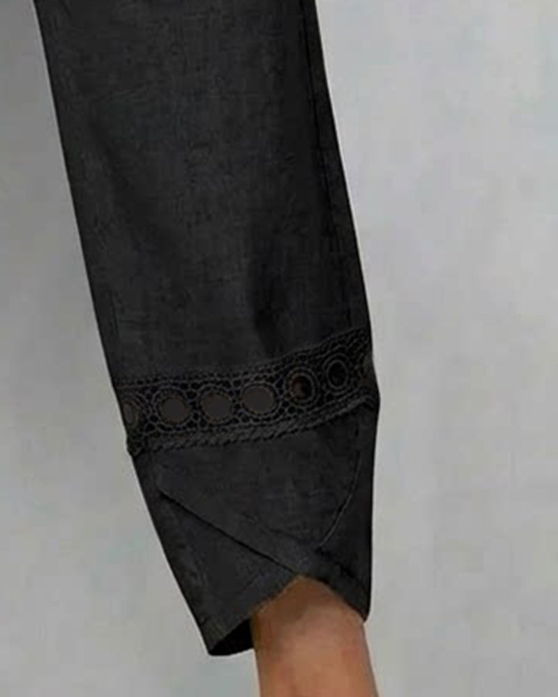 Solid Color Openwork Casual Pants