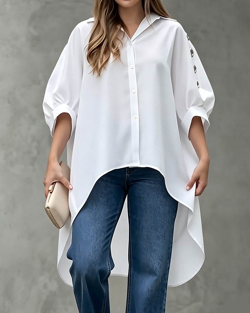 Loose Hollow Out Button Irregular Blouse