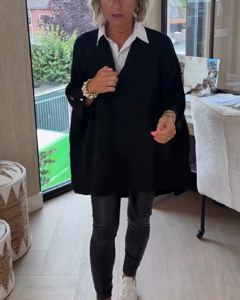 V-Neck Buttoned Asymmetrical Sweater