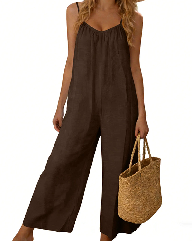 Spaghetti Straps Solid Color Jumpsuits
