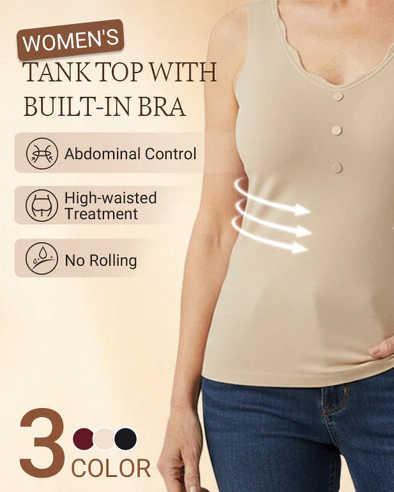 Thermal Front Buttons Integrated Bra Tank Top