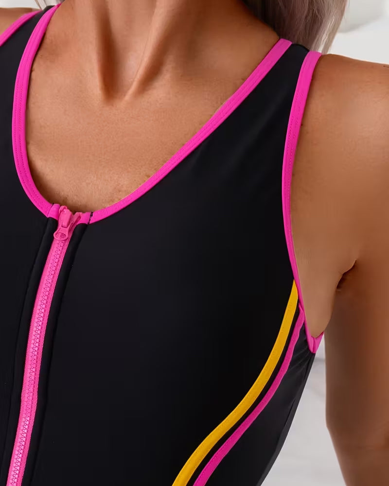 Contrast Half-Zip One-Piece