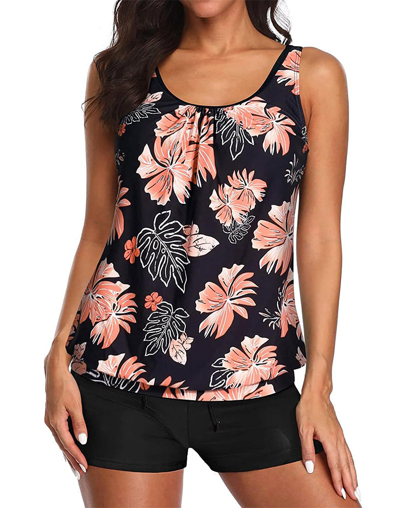 Slim Vest Boxer Print Two-Piece Tankini