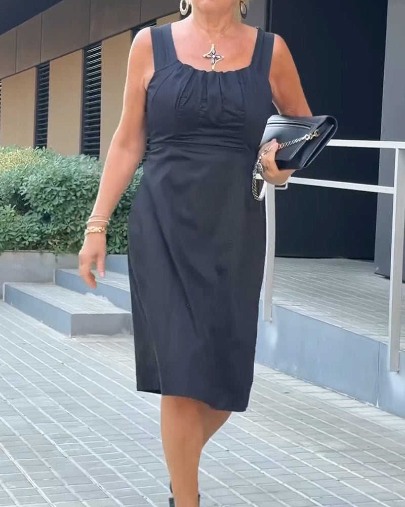 Square Neck Solid Color Dress
