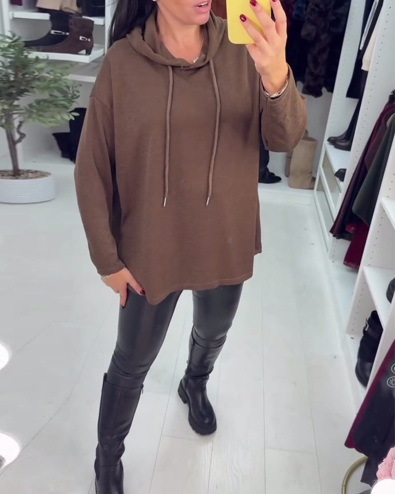 Irregular Loose Solid Color Long-Sleeved Hoodie