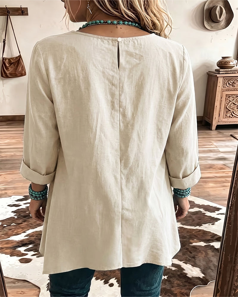 Crew Neck Ruched Loose Solid T-Shirt