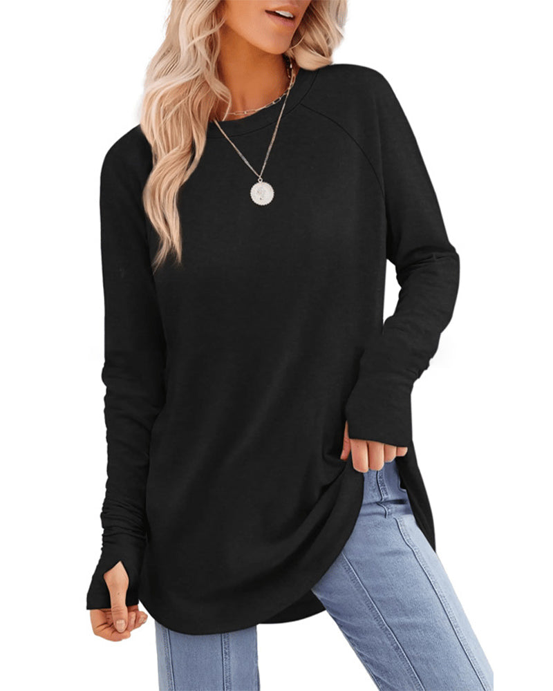 Crew Neck Raglan Colorblock Long Sleeve Top