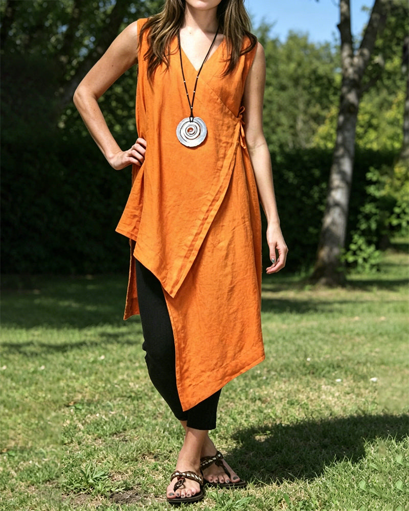 Asymmetrical V-Neck Long Tank Top