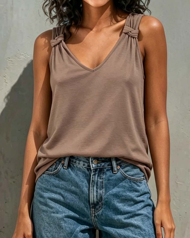 Solid Color Twist V-Neck Tank Top