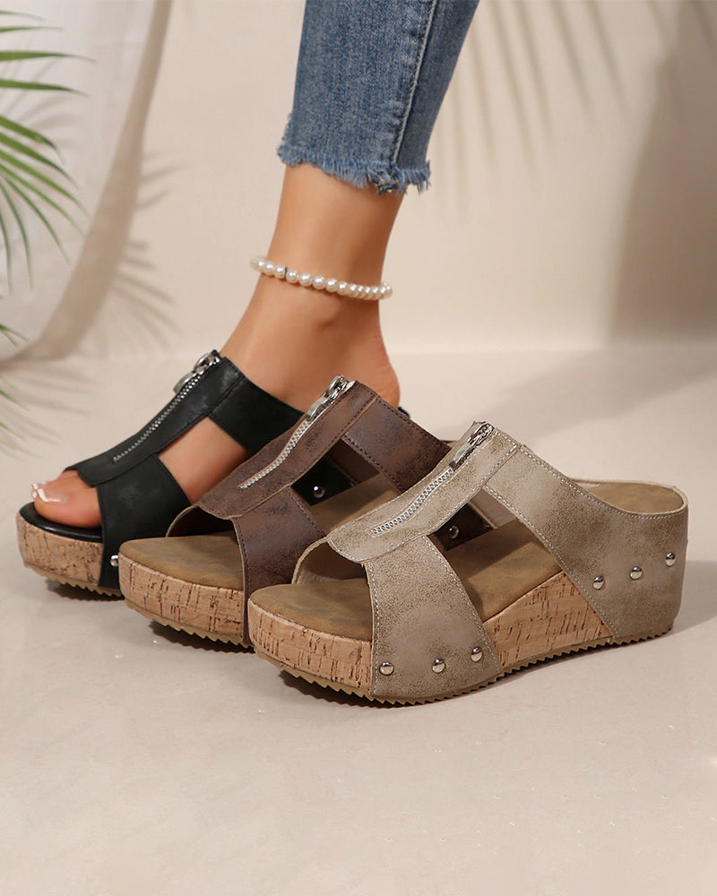 Zipper Wedge Casual Sandals