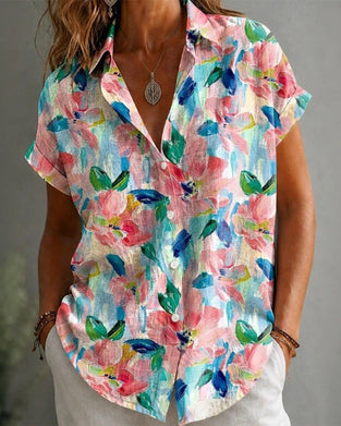 Turn-Down Collar Print Short-Sleeve Shirt