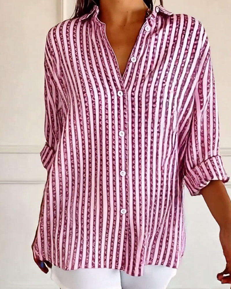Loose-Fit Striped Geometric Print Shirt