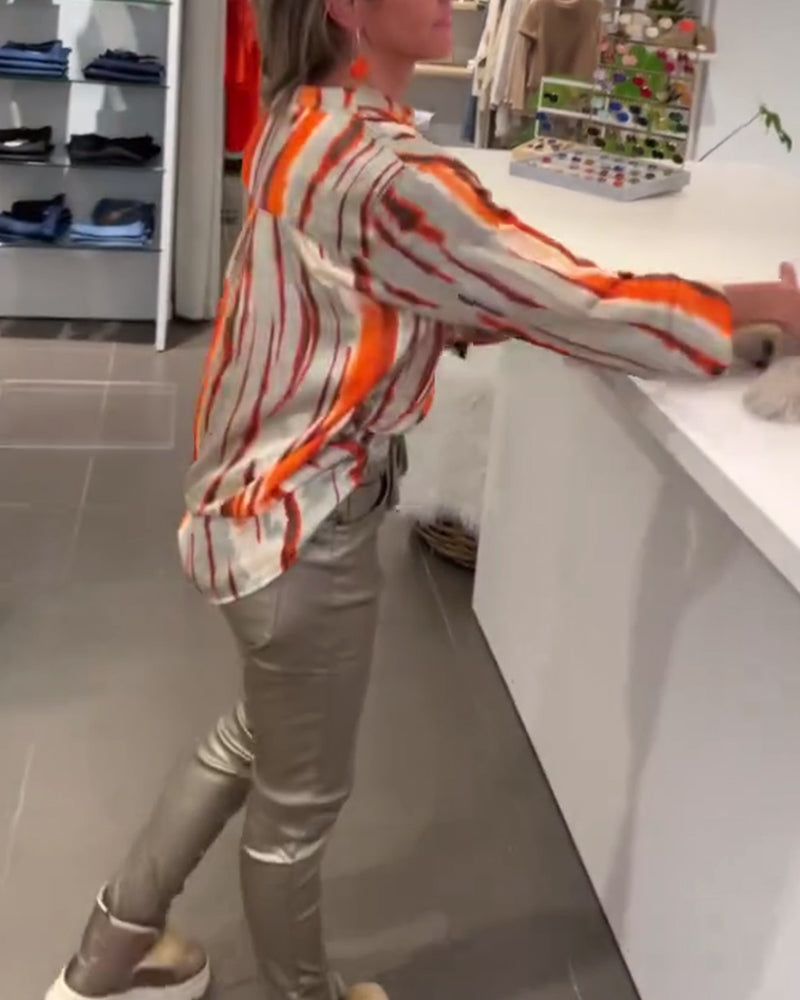 Long sleeve striped print blouse