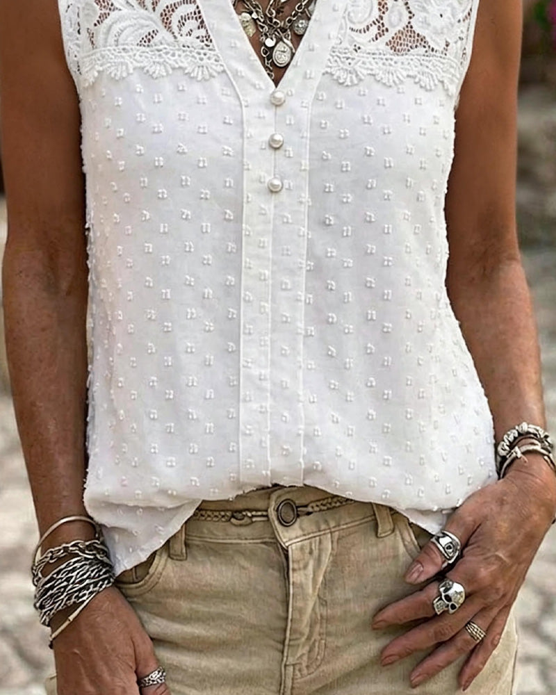 Lace Jacquard Sleeveless Tank Top