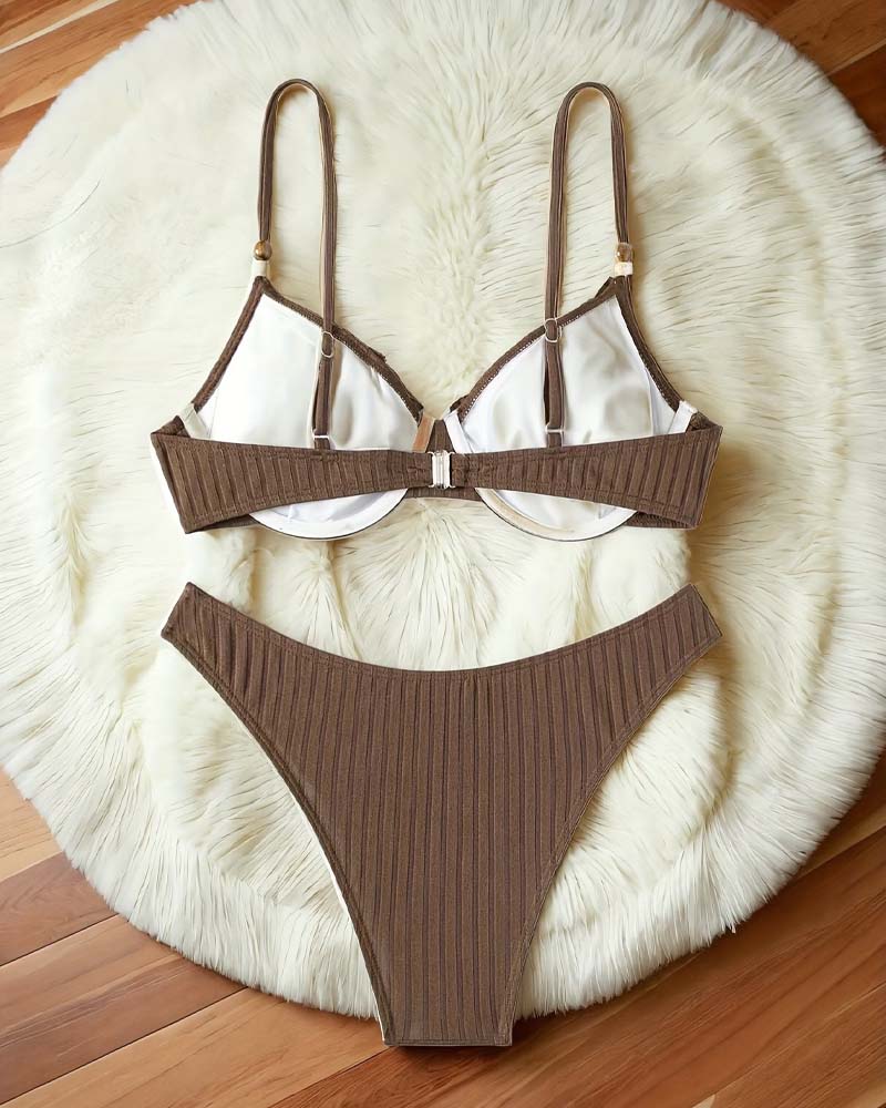 Ribbed Ruffle Solid Bikini