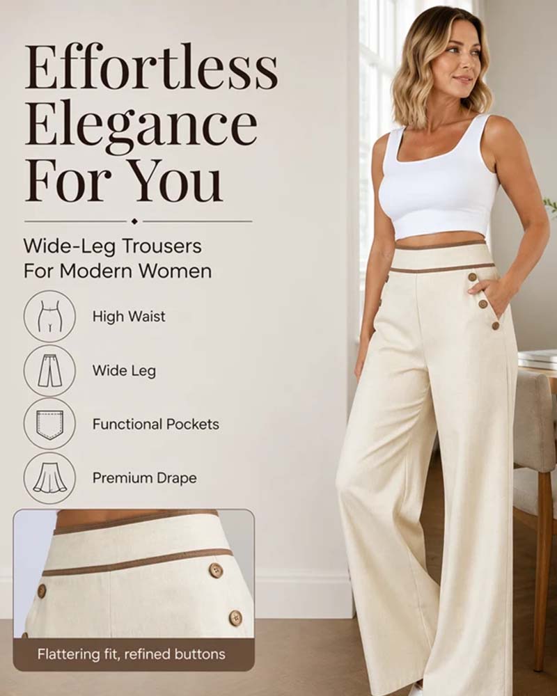 Button Line Wide-Leg Long Pants