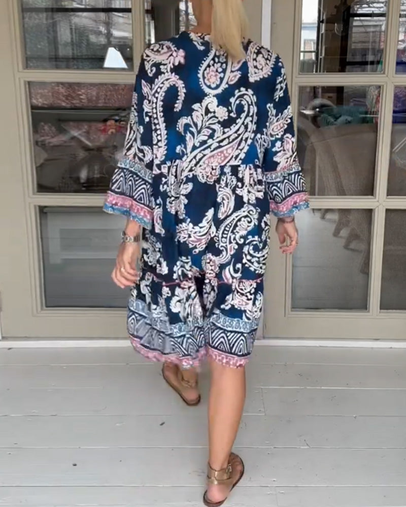 V-neck Paisley Print Dress