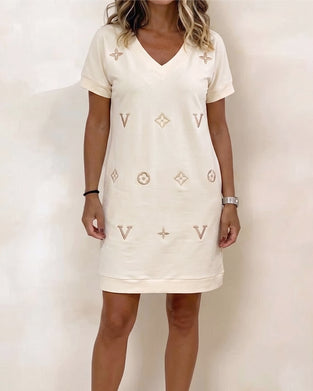 Fashion V-Neck Short-Sleeved Dress