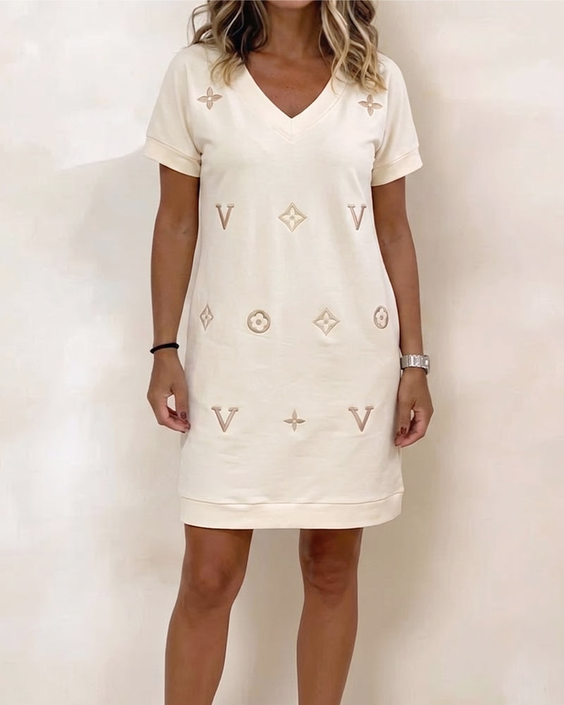 Fashion V-Neck Short-Sleeved Dress