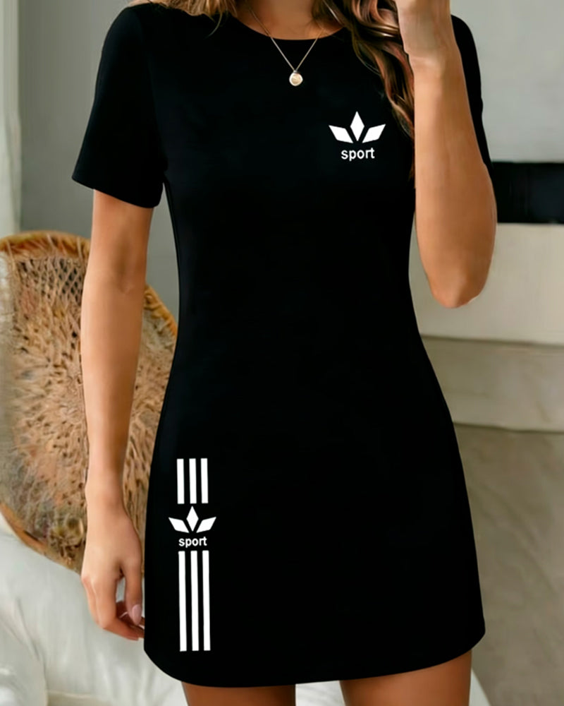 Printed Crew Neck Casual Dress