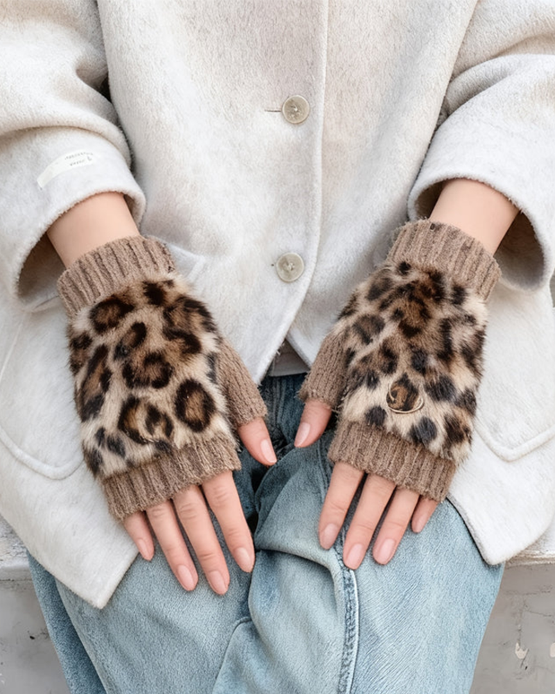 Leopard Print Fur Gloves