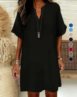 V-Neck Short Sleeve Solid Sheath Dress