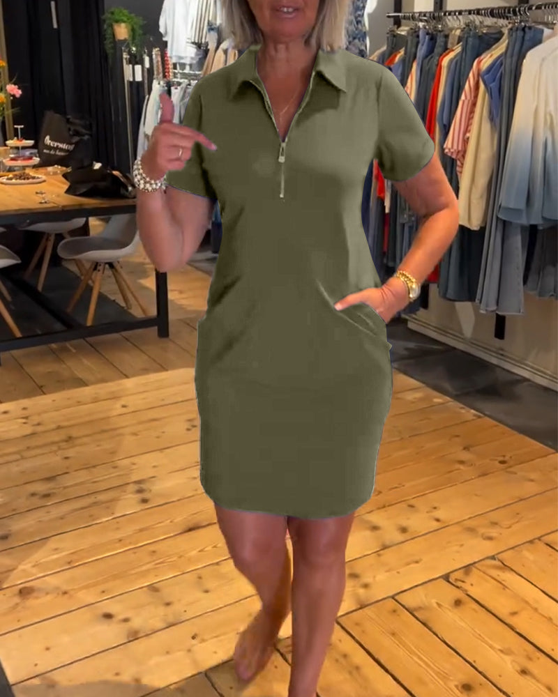 Aumora Lapel Zipper Dress