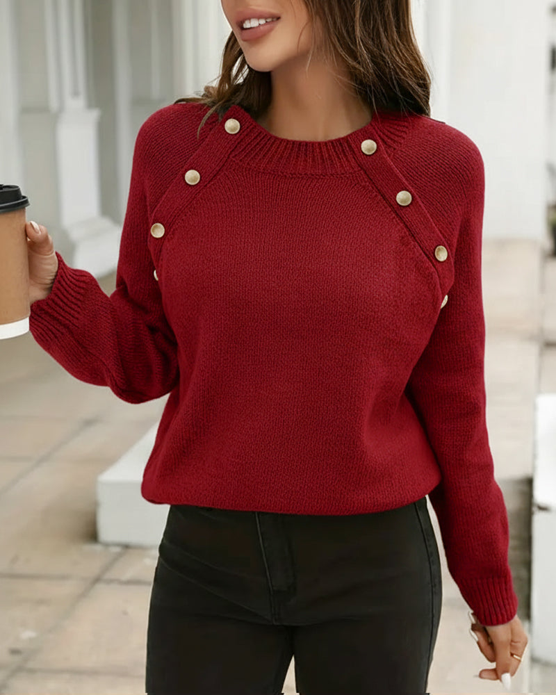 Button-Down Crew Neck Sweater