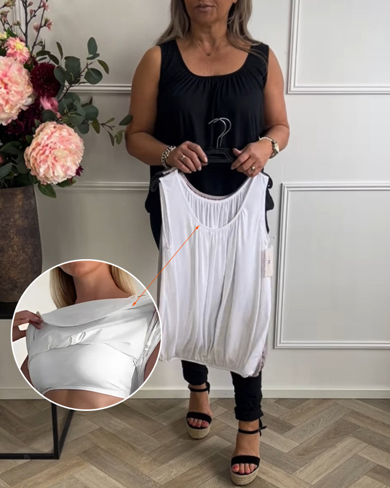 Aumora Sleeveless Solid Color Pleated Tank Top