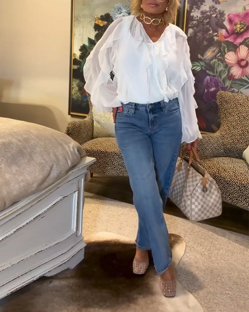 Ruffled Flowy Solid Color Shirt