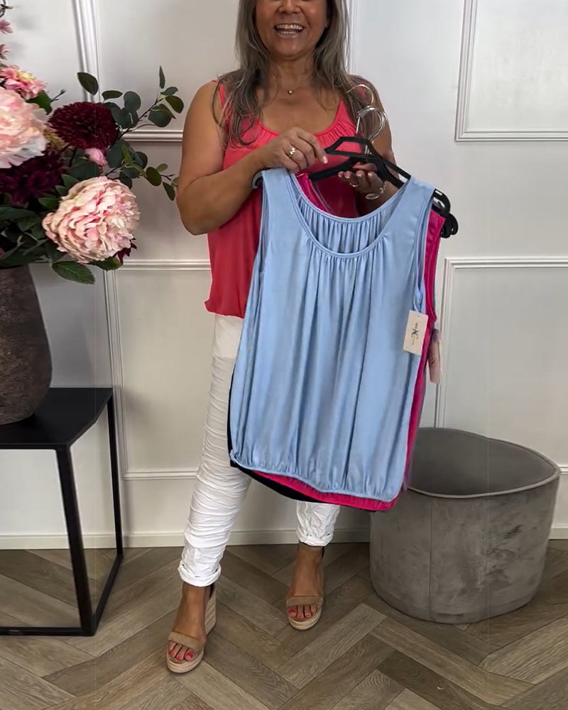 Aumora Sleeveless Solid Color Pleated Tank Top