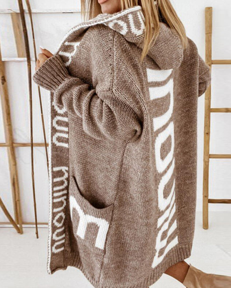 Long Loose Letter Printed Cardigan