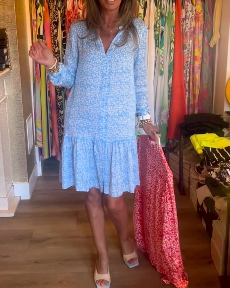 V-neck floral print lapel dress