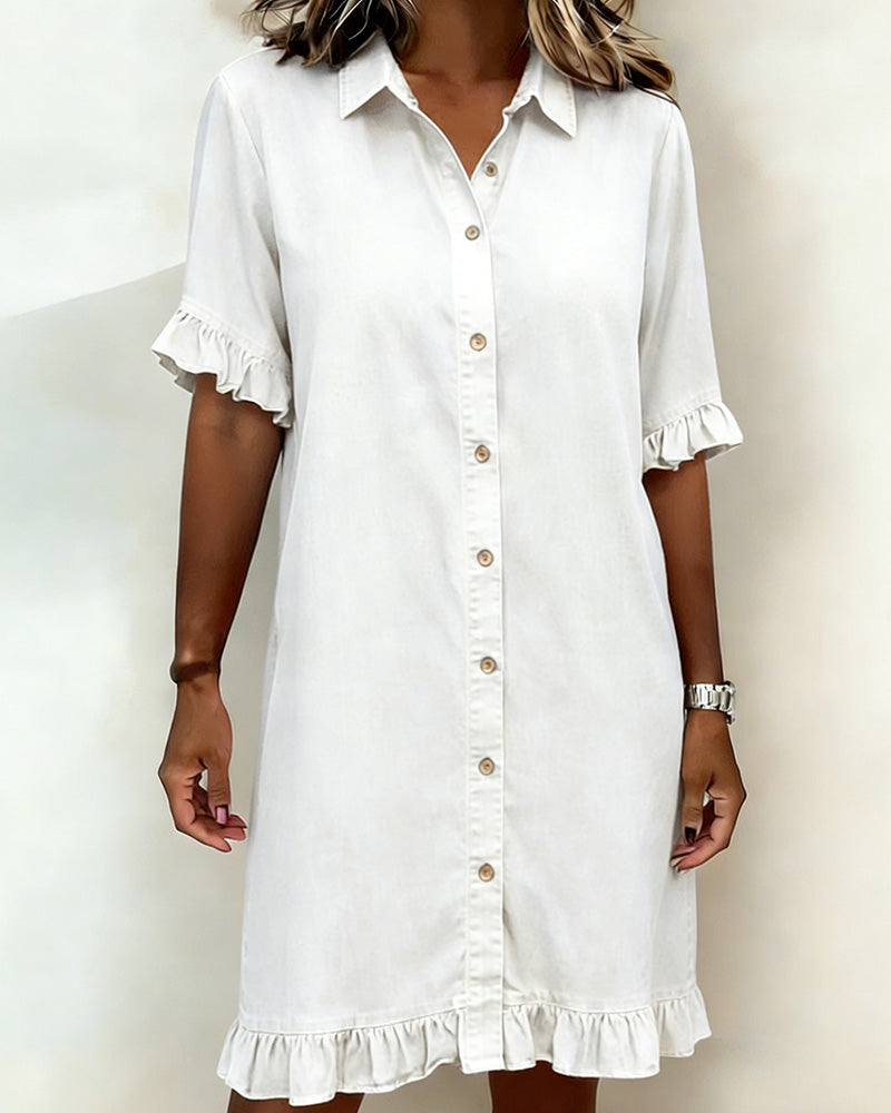 Denim Ruffle Shirt Dress