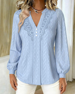 V-Neck Jacquard Loose Blouse