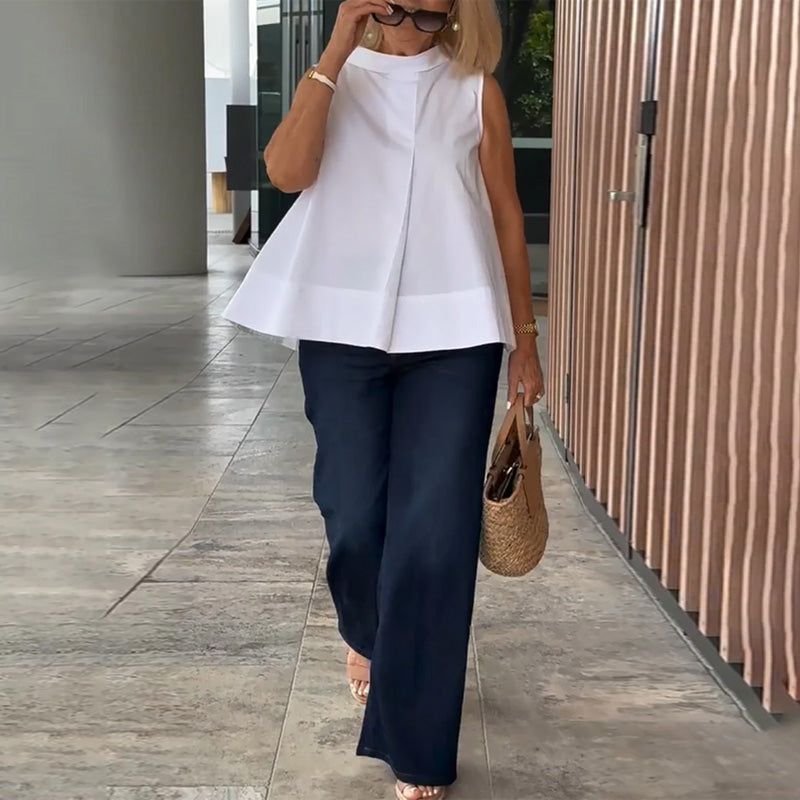 Sleeveless Solid Color Simple Blouse