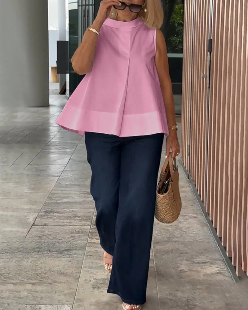 Sleeveless Solid Color Simple Blouse