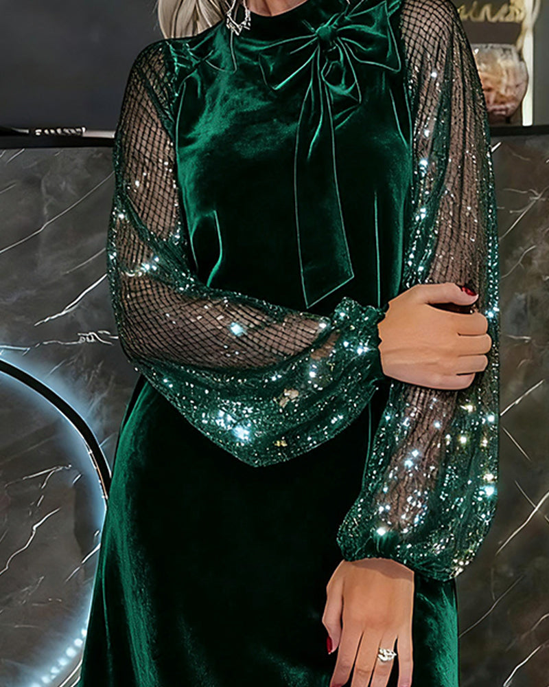 Lantern Sleeve Patchwork Elegant Dress