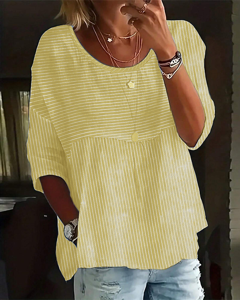 Striped print crew neck casual top