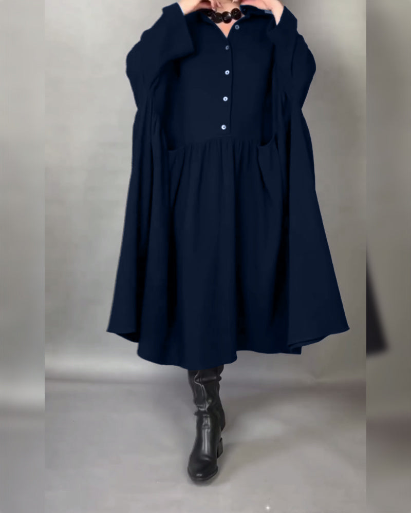 Lapel Button Oversized A-Line Dress