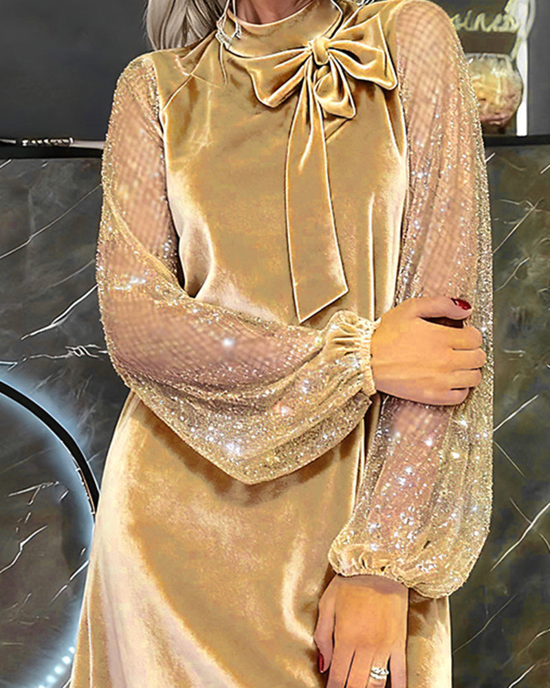 Lantern Sleeve Patchwork Elegant Dress