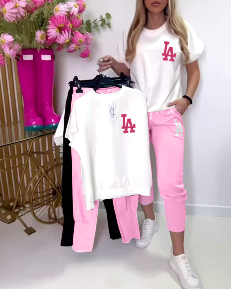 Sports Letter Print Skinny Pants Set