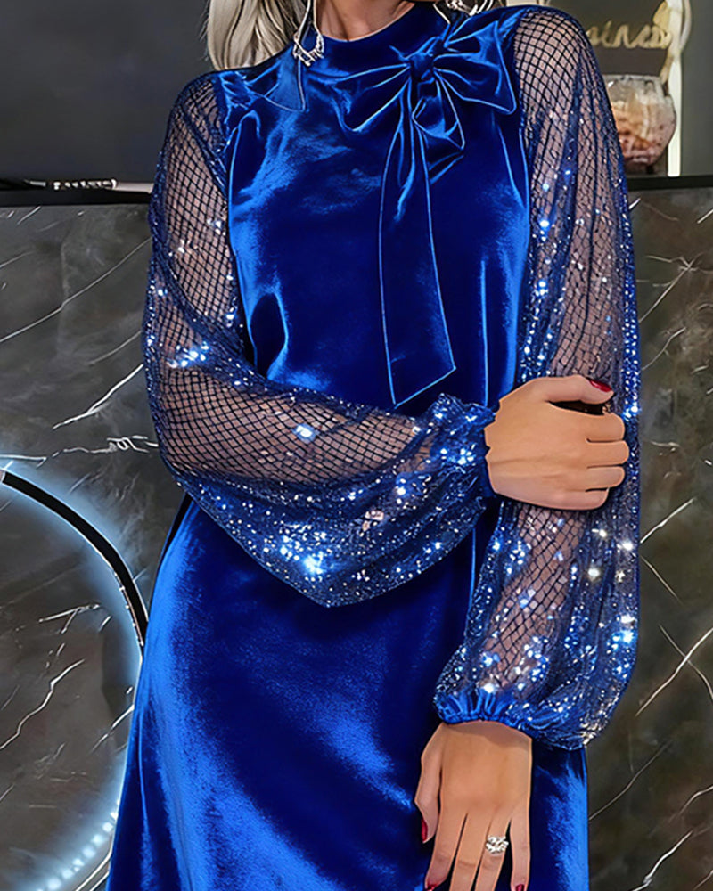 Lantern Sleeve Patchwork Elegant Dress