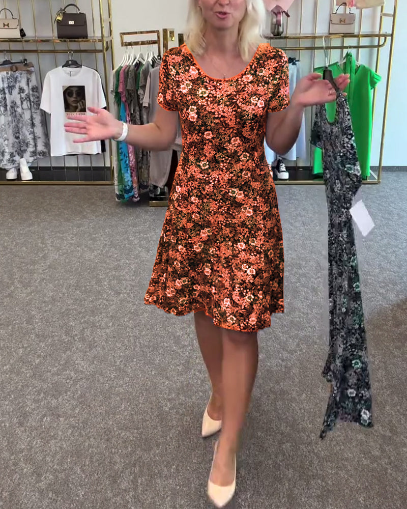 Aumora Temperament Slim Waist Printed Dress