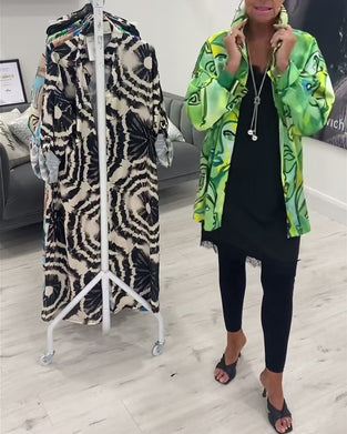 Face print lapel casual shirt