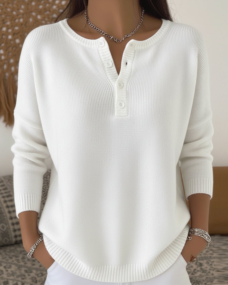 Long-Sleeved Button-Down Solid Color Sweater