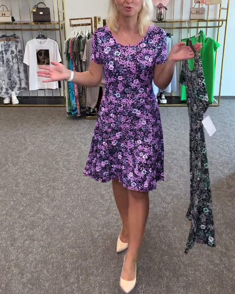 Aumora Temperament Slim Waist Printed Dress