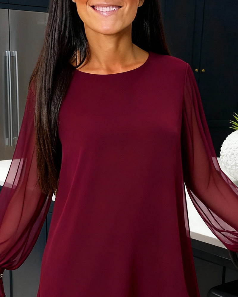 Beaded Puff Sleeve Crew Neck Blouse