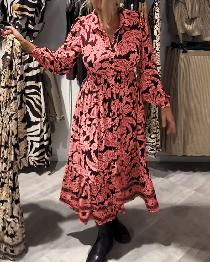 Lapel Print Fashion Dress